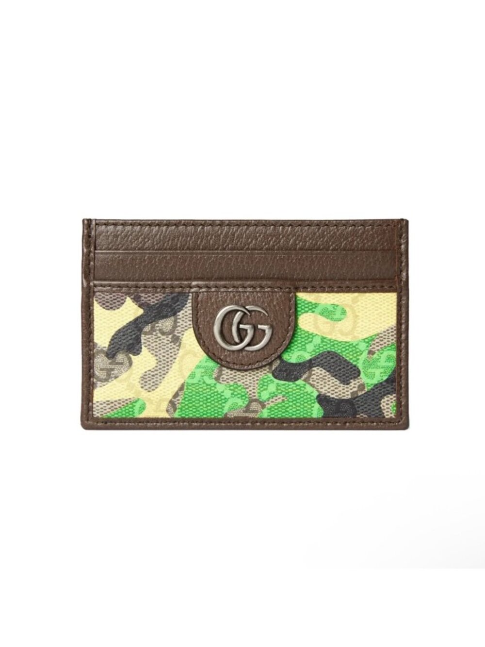 Gucci Camouflage Marbled GG Monogram Canvas Leather Card Case Brown Green Yellow